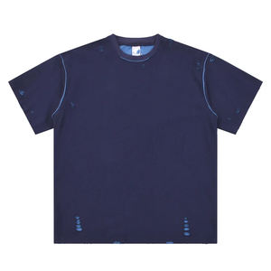 Camiseta de Manga Corta para Hombre, 100% Algodón, Formal, Transpirable, Cuello Redondo, Talla Grande, 280g, con Logotipo Personalizado y Orificios Irregulares - Product Image 1