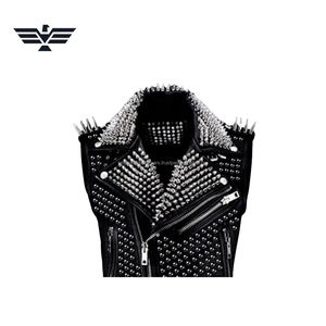 Mens Black Studded <b>Punk</b> Leather Vest Spikes Rhinestone Embellishments Anti-UV Protection 300g Heavyweight Full Sleeve All - Product Image 3