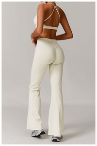 OEM Custom Wholesale Workout Yoga Set Women Ribbed Sports Bra High Waist <b>Flared</b> <b>Leggings</b> Activewear Gym Fitness Tracksuit - Product Image 2