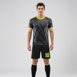 High Quality Carbon Fiber Pattern Soccer uniform Set High-Vis Neon Yellow Sublimated Football Uniform - Product Image 4