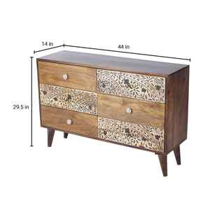 Cómoda de Madera Maciza de Mango con 6 Cajones, Incrustaciones Florales Talladas a Mano, Diseño Europeo, Mueble de Almacenamiento, Venta al Por Mayor - Product Image 4