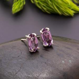 Pendientes de Amatista Rosa Natural en Forma de Hexágono, Plata de Ley 925, Joyería Étnica Minimalista Hecha a Mano, Regalo para Aniversario y Fiesta - Product Image 6