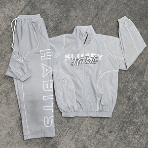 Custom Polyester Zip up Blank Oversized Reflective Waterproof Windproof Nylon <b>Jacket</b> and <b>Track</b> Pants Jogger Sets Nylon Tracksuit - Product Image 5