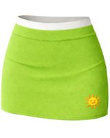Ensemble jupe deux pièces vert personnalisé pour femme : débardeur court avec patch soleil mignon et mini-jupe taille haute extensible – Tenue d'été