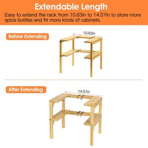 2-Tier Expandable Bamboo <b>Spice</b> <b>Rack</b> <b>Kitchen</b> Storage Seasoning Organizer Cabinet Stackable and Extendable <b>Spice</b> Jar <b>Rack</b> - Product Image 3