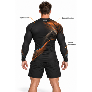 Custom Mens Black Orange Graphic <b>Long</b> <b>Sleeve</b> <b>Compression</b> <b>Shirt</b> Crew Neck Slim Gym Training Rash Guard Athletic Sports Base Layer - Product Image 3