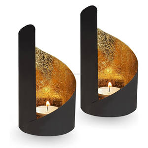 Metal <b>Decorative</b> Candle Holder Black with Gold Large Is a Chic Black Candle Holder with Gold Interior in <b>Egg</b> Shape - Product Image 5
