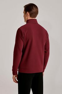 Sweat-shirt d'hiver pour homme en molleton 100% coton rouge imperméable à col roulé et quart de zip, coupe ajustée, long - Écologique, respirant, 350g - Product Image 2