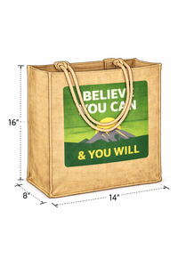 Eco Friendly Jute Shopping Tote Bag With Motivational Print Strong Handle Reusable Office Grocery Carry Bag - Product Image 3