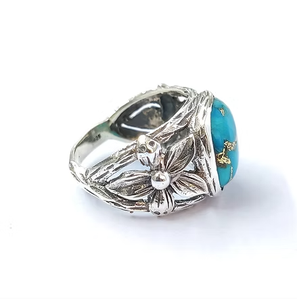 Silver 925 Fashionable Vintage High Quality Blue <b>Turquoise</b> <b>Ring</b> (5.8 Grams) for Everyday Wear - Product Image 3
