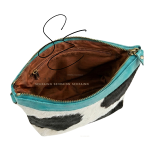 Sac bandoulière chic en cuir turquoise avec fermeture éclair en fourrure véritable, doublure en nylon tendance, sac à main quotidien, mini sac à main - Product Image 5