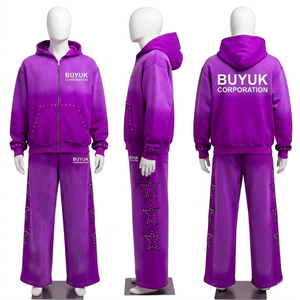 Chándales de calle de alta calidad para otoño, tallas grandes, ecológicos, con lavado ácido, diseño de pedrería y bordados, efecto descolorido por el sol, 100% - Product Image 6