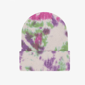 Unisex Tie <b>Dye</b> Beanie Hat 100% Acrylic Cuffed Winter Cap Casual Style for Adults Multicolor Pattern Hand Painted Design - Product Image 1