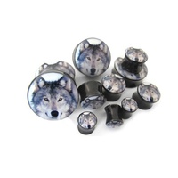 Joyería de perforación para niños con logotipo personalizable, de acrílico, tipo túnel, expansor de oreja en forma de doble cuerno, tapón de oreja y expansor de perforación