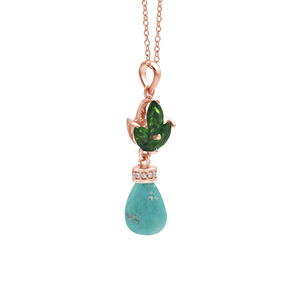 <b>Solid</b> 925 Sterling Silver Fine <b>Pendant</b> Necklace With Natural Marquise Chrome Diopside Oval Turquoise Gemstone Engagement <b>Pendant</b> - Product Image 4