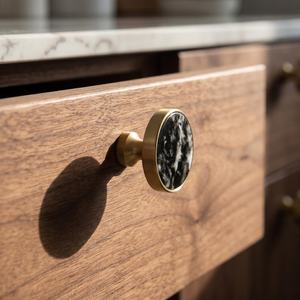 Poignées de porte de commode et de placard en laiton, faites à la main, en agate polie noire et blanche de luxe, style moderne Hs - Product Image 1
