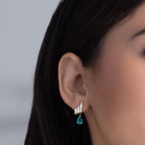 Boucles d'oreilles clous en tourmaline Paraiba avec accents de moissanite, en argent sterling 925, bijoux fins pour femmes - Product Image 4
