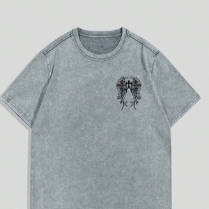 Ensemble T-shirt et short personnalisé avec motif ailes d'ange délavé pour homme – Tenue décontractée d'été en coton style streetwear – Vente en gros OEM - Product Image 3