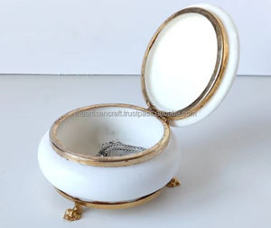 Joyero de mármol ecológico hecho a mano, diseño redondo pintado a mano para anillos y pendientes, almacenamiento elegante de Artisan Craft - Product Image 6