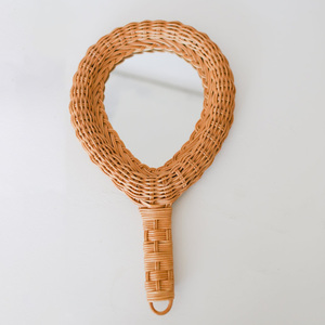<b>Small</b> size rattan hand <b>mirrors</b> for kid girl accessory top quality handwoven <b>mirror</b> with handle - Product Image 4