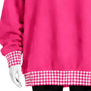 เสื้อสเวตเชิ้ตคอกลมโอเวอร์ไซส์สีชมพูสดสำหรับผู้ชาย แต่งขอบลายตารางกิงแฮม แขนยาว พิมพ์ลายกราฟิก สไตล์ลำลอง สตรีทแวร์ แฟชั่นท็อป - Product Image 6