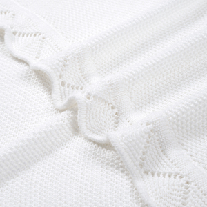 White Knitted Baby <b>Throw</b> <b>Blanket</b> 100% Cotton Solid Color Rectangular Anti-Pilling Four Seasons Home Use - Product Image 4