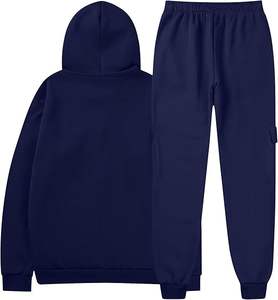 Conjunto Deportivo para Hombre, Transpirable, con Lavado Ácido, Logotipo Personalizado, Color Azul, Corte Ajustado, Sudadera con Capucha y Pantalones Joggers, Bolsillo Canguro, 4 Bolsillos - Product Image 3