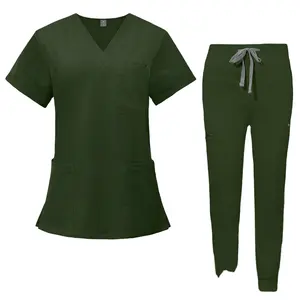 Oem定制标志设计多功能双层袖长裤套装护士制服手术服麻醉师
