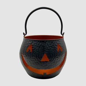 Lanterne porte-bougie citrouille d'Halloween en métal brun rustique avec visage de Jack O'Lantern noir et poignée de transport, décoration saisonnière pour la maison - Product Image 5