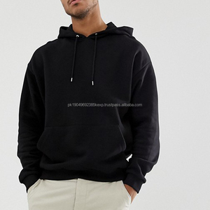 Sudadera con Capucha Negra con Logotipo Bordado Personalizado de Fábrica OEM, 100% Algodón, Sudadera con Capucha Lisa para Hombre - Product Image 1