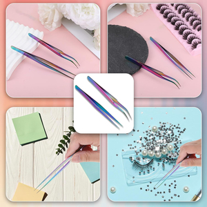 Pinzas de Precisión para Pestañas de Acero Inoxidable con Punta Suave y Acabado Arcoíris, con Bolsa con Cordón, Profesionales para Extensión de Pestañas y Cejas - Product Image 6