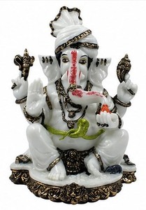 White Marble Ganesha <b>Statue</b> Polished <b>Religious</b> Traditional Diwali Tabletop Figure Home Decor - Product Image 2