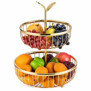 Luxury Gold Metal 2 Tier Fruit Basket for Kitchen Countertop Organizer Modern Iron Wire Fruit Storage <b>Stand</b> and <b>Vegetable</b> Holder - Product Image 1