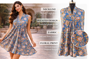 Robe Courte Sans Manches Col V en Coton Imprimé à la Main, Décorations Intégrales, Tenue Décontractée d'Été pour Femme, Œuvre d'Art Faite à la Main - Product Image 2