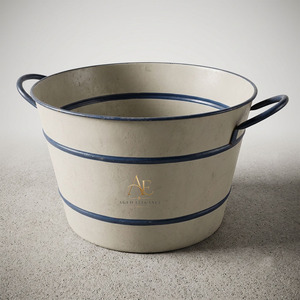 Antique Cream Galvanized Steel <b>Ice</b> Bucket With Blue Trim Accent Handles Rustic Farmhouse Party Wine Beer Beverage Tub Supply - Product Image 1