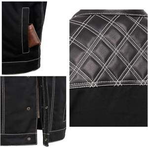 Chaleco 'Wrecker' para Hombre MDM3035 2025, Estilo Club, en Mezclilla Negra y Cuero, con Diseño de Cuadros de Diamante, para Motociclismo y Automovilismo - Product Image 1
