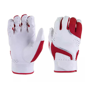 <b>Top</b> Trendy White <b>Red</b> <b>Leather</b> Batting Gloves Breathable Hook And Loop Closure Unisex Adult Training Gloves Breathable - Product Image 1