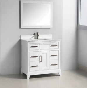 36 Inch Modern Solid Wood Plywood Floor Mounted Vanity Combo <b>Bathroom</b> Cabinet <b>Mirror</b> Countertop Included White/Natural Finish - Product Image 2