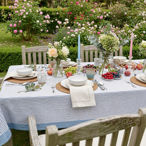 Two Stripe Starlight Hand Block Printed Cotton Tablecloth 180x270cm Handmade Designer Premium Dining <b>Table</b> Home Decor Gift - Product Image 3