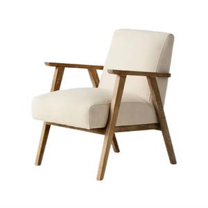 Sillón Moderno de Mediados de Siglo con Estructura de Roble Natural y Tapicería de Lino Suave - Product Image 1