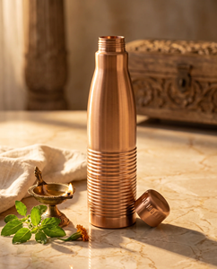 Premium Pure Copper Water <b>Bottle</b> Ribbed Design Leak Proof Ayurvedic Drinking <b>Bottle</b> Reusable Eco Friendly Copper <b>Flask</b> for Home - Product Image 5