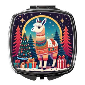 Miroir de maquillage de voyage décoratif de Noël Llama compact pour femmes et filles Poche pliante à main-Cadeau - Product Image 1