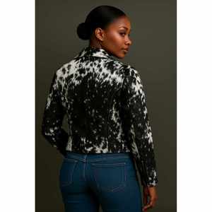 Veste moto en cuir véritable pour femme, imprimé animal, col montant, fermeture éclair, manches longues, style automne, longueur normale - Product Image 2