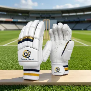 Guantes de Bateo de Críquet Ganvox Global Premium de Cuero Blanco Ligero - Accesorios para Entrenamiento y Partidos Profesionales en Todas las Estaciones - Product Image 1