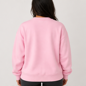 Women's Light <b>Pink</b> Multicolor Varsity Letter Crewneck <b>Sweatshirt</b> Oversized Long Sleeve Custom Logo Pullover Wholesale - Product Image 3