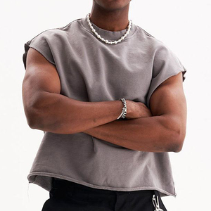 Débardeur Sport Baggy Personnalisé à Bords Bruts, T-shirt Sans Manches Oversize Streetwear, Chemises Courtes Boxy Sans Manches Unisexe - Product Image 4