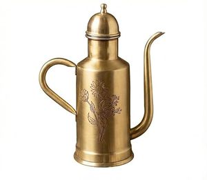 Pot à eau vintage en laiton avec couvercle et bouilloire en métal à motif floral avec poignée - Product Image 1