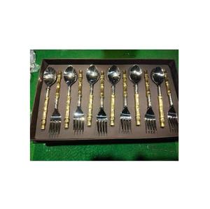 Juego de cubiertos de acero inoxidable con mango de latón dorado de 12 piezas al por mayor, tenedores y cucharas, elegante caja, desechable, apto para lavavajillas. - Product Image 1