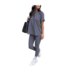Ensemble sportswear décontracté 3 pièces : pantalon taille haute moulant, pantalon de yoga, haut à manches courtes et col rond - Product Image 5