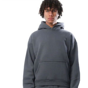 Sweat-shirt à capuche zippé pour homme en molleton gris uni, coupe décontractée avec poche, manches classiques, vêtement d'hiver 100% coton écologique - Product Image 4